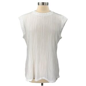 Moshu Amazon White Textured Semi Sheer Cap Sleeve Dressy Blouse